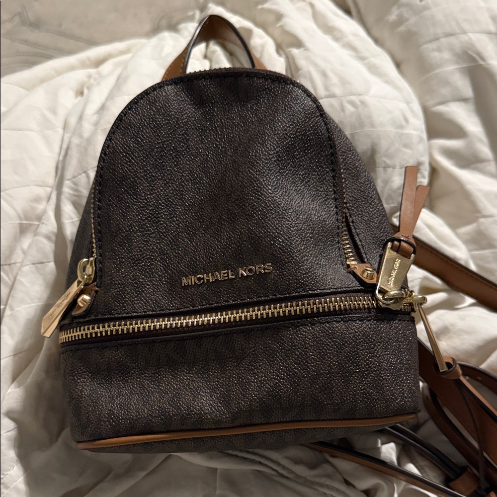 Michael Kors Dark Brown Backpack with Gold Accents